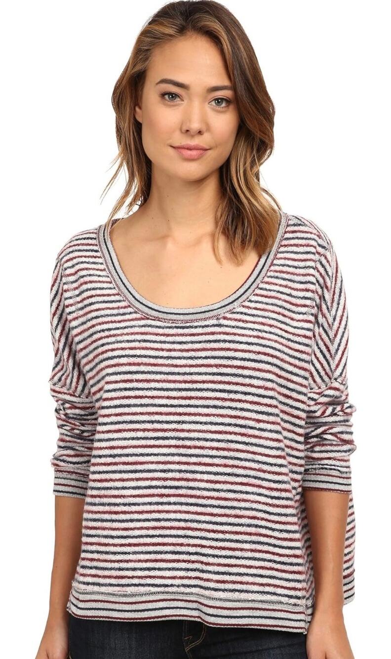 Free People Little Ann Blue Red Striped Dolman Sleeve Sweater Top Size XS
